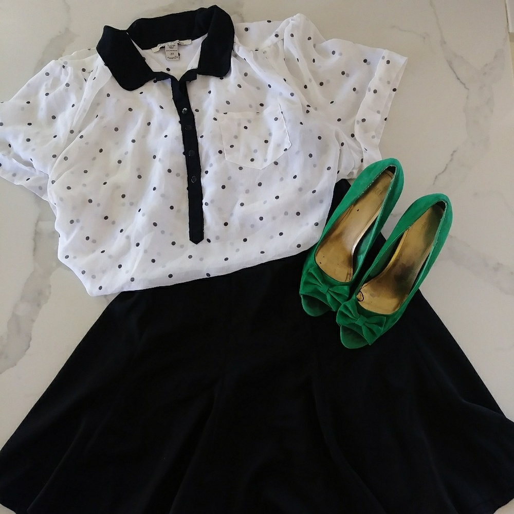 Black & White Sheer Polka Dot Top